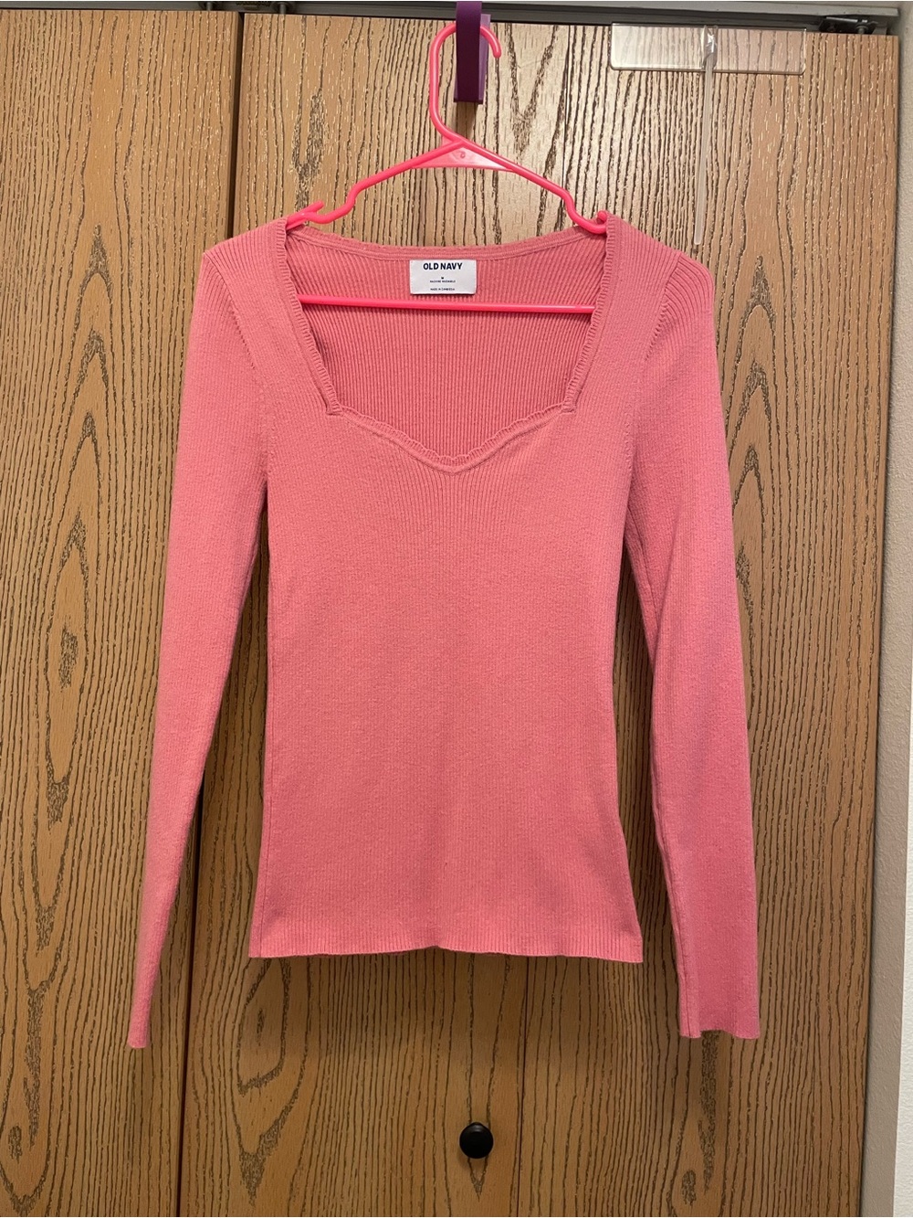 Old Navy Pink Long-Sleeve Square Neck Knit Top